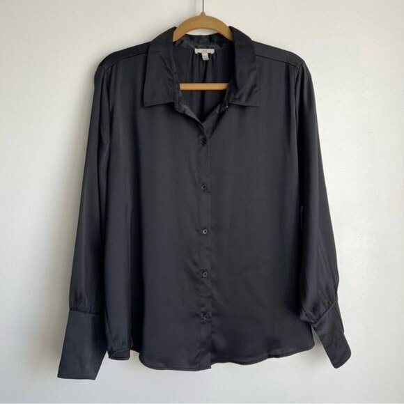 Joie Satin Button Down Blouse in Black - XL - Picture 2 of 8